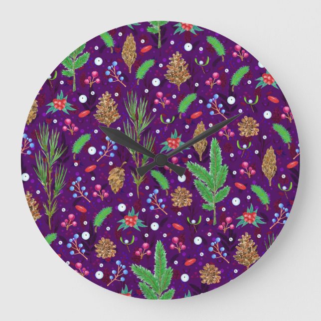 Christmas Pine Cones: Festive Seamless Large Clock (Front)