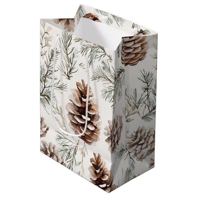 Christmas Pine Cones   Medium Gift Bag (Front Angled)