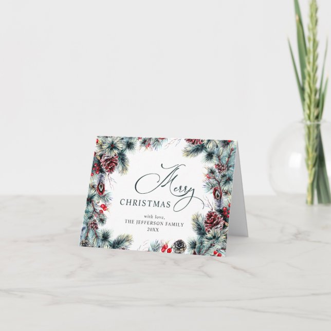 Christmas Pine Cones Rustic Greeting Holiday Card (Front)