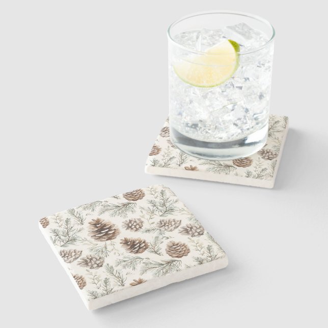 Christmas Pine Cones Stone Coaster (Side)