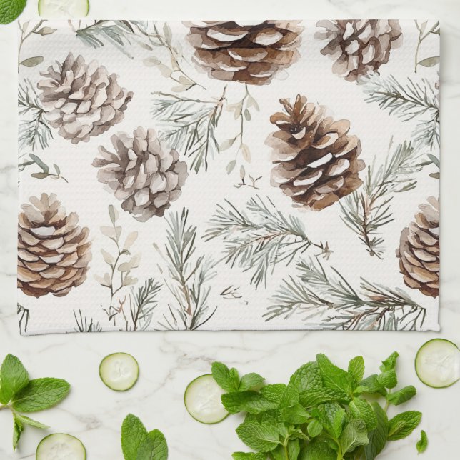 Christmas Pine Cones Tea Towel (Folded)