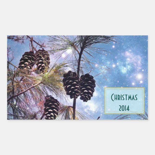 Christmas Pine cones under a starry night sky Rectangular Sticker (Front)