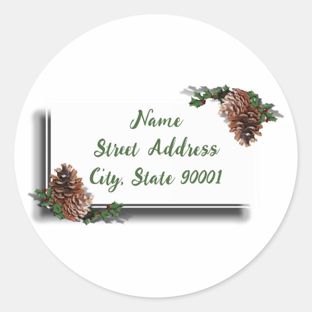 Christmas Pine Cones w/Tag Classic Round Sticker (Front)