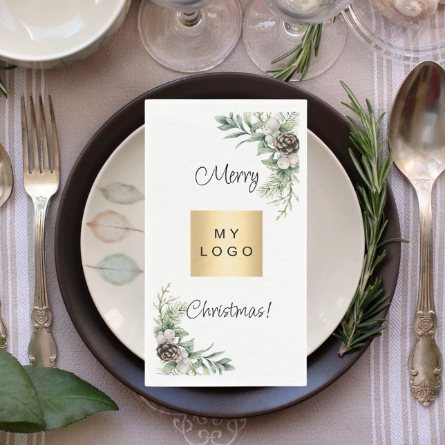 Christmas pine cones white business logo napkin (Creator Uploaded)