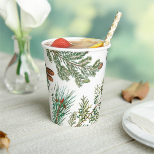 Christmas Pine Conifer Forest Festive Paper Cups