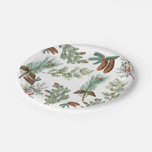 Christmas Pine Conifer Forest Festive Paper Plate