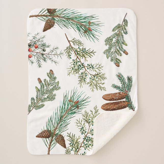 Christmas Pine Conifer Forest Festive Sherpa Blanket (Front)