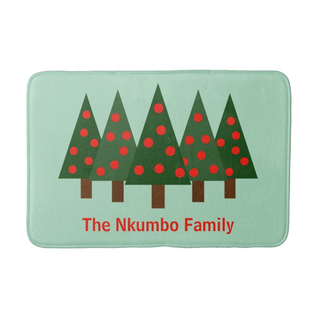 Christmas Pine Forest Personalised Name Bath Mat (Front)