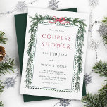 Christmas Pine Garland Couples Shower Invitation<br><div class="desc">This elegant couples shower invitation features a watercolor Christmas pine garland accented with a red charming ribbon bow.</div>