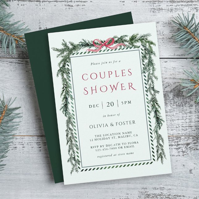 Christmas Pine Garland Couples Shower Mint Green Invitation (Creator Uploaded)