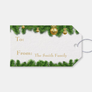 Christmas Pine Garland Gold Christmas Balls Gift Tags