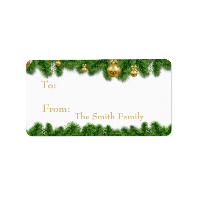 Christmas Pine Garland Gold Christmas Balls Label (Front)