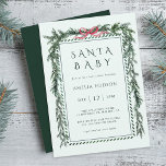 Christmas Pine Garland Santa Baby Shower Mint Blue Invitation<br><div class="desc">This elegant baby shower invitation features a watercolor Christmas pine garland accented with a red charming ribbon bow. For more advanced customisation of this design,  please click the "Design Tool Button" link.</div>