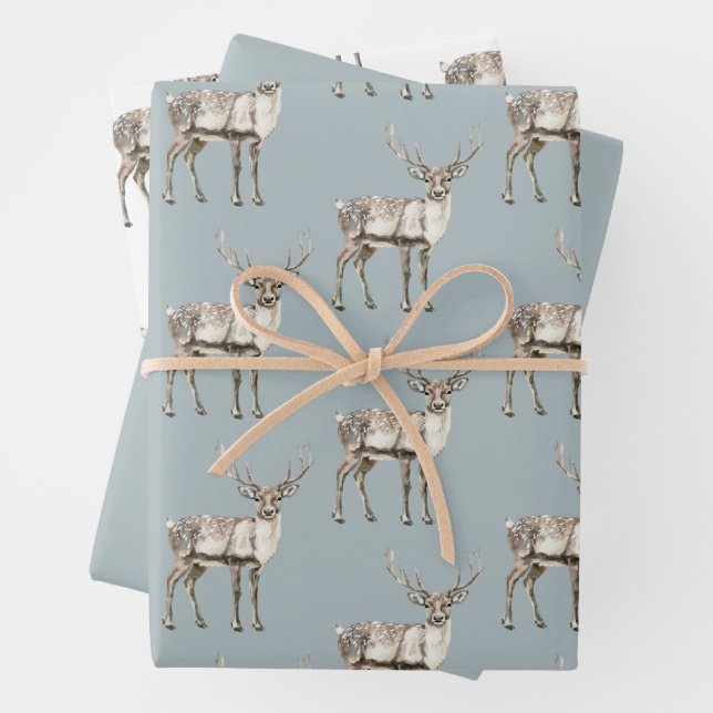 Christmas Pine Green Rustic Deer  Wrapping Paper Sheet (In situ)