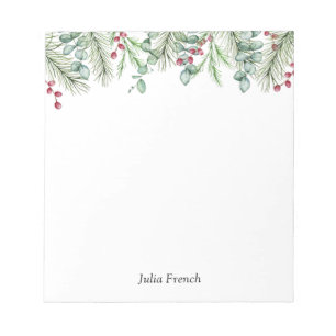 Christmas Pine Leaves and Red Berries Holiday  Notepad