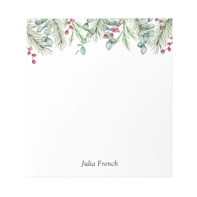Christmas Pine Leaves and Red Berries Holiday  Notepad (Front)