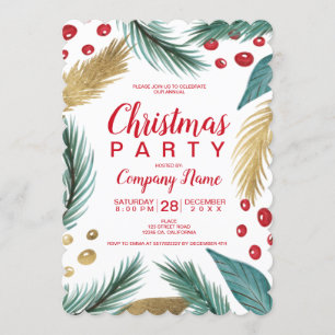 Christmas pine mistletoe gold watercolor corporate invitation