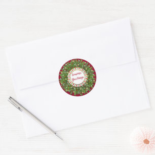 Christmas Pine Needle Decorated Wreath Classic Round Sticker