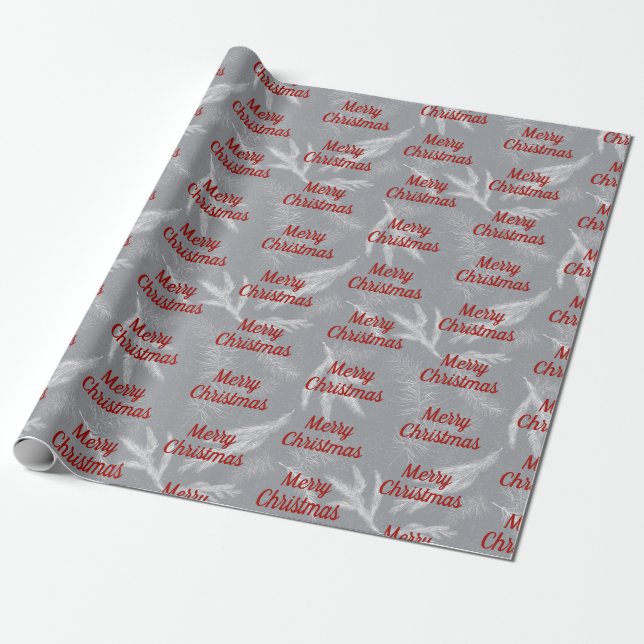 Christmas Pine on Grey  Wrapping Paper (Unrolled)