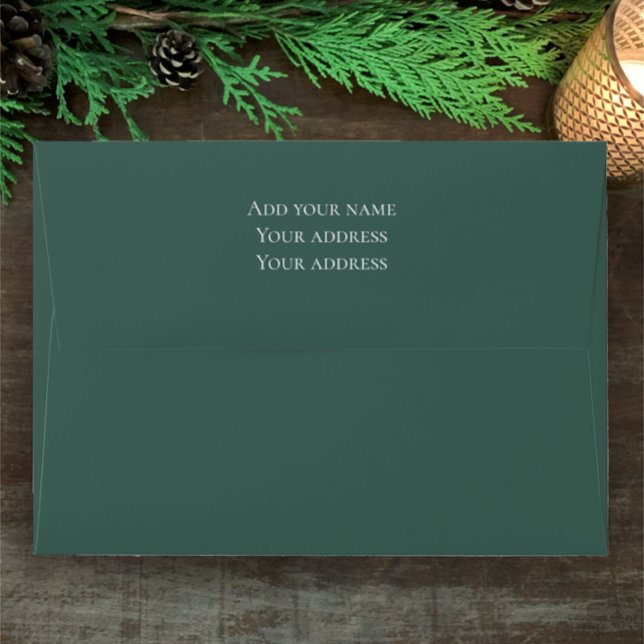 Christmas Pine Sage Evergreen Custom Address Envelope (Personalize this dark green Christmas card envelope with your return address. Simple modern pine.
)