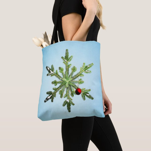 Christmas Pine Snowflake Tote Bag (Close Up)