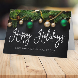Christmas Pine Tree and Balls Elegant Business Holiday Card