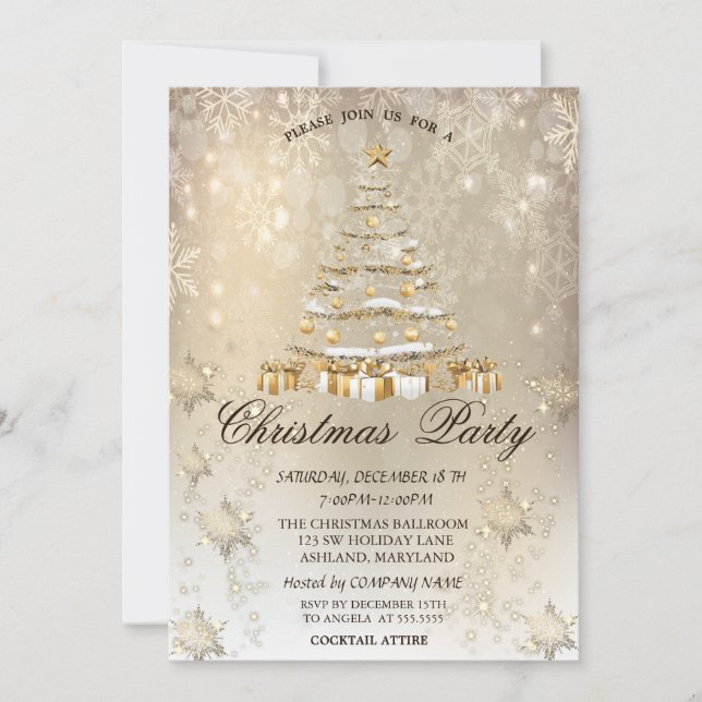 Christmas Pine Tree,Balls,Snowflake Christmas Invitation (Front)