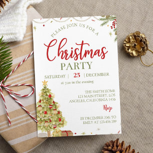 Christmas Pine Tree Birthday Party Invitation