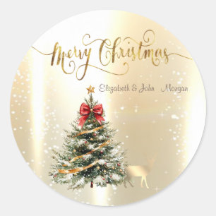 Christmas Pine Tree,Christmas Gold Reindeer  Classic Round Sticker