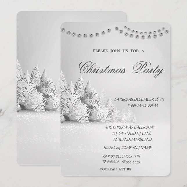 Christmas Pine Tree Forest,Lights Christmas Party Invitation (Front/Back)