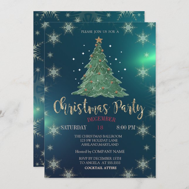 Christmas Pine Tree,Green Company Party Invitation (Front/Back)
