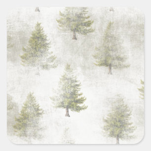 Christmas Pine tree Grunge Snow background Square Sticker