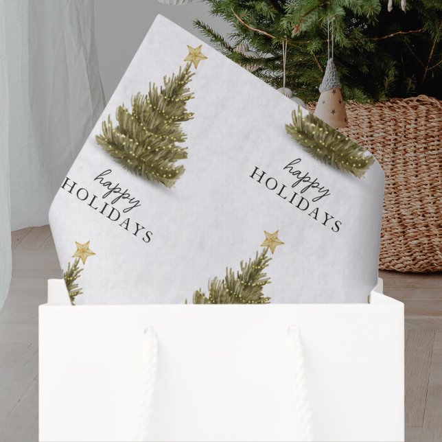 Christmas Pine Tree Happy Holidays Typography Tissue Paper (Creator Uploaded)