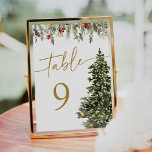 Christmas Pine Tree Lights Wedding Table Numbers<br><div class="desc">Boho Rustic Christmas Tree Lights Winter Holiday Wedding Table Numbers.
Bohemian-style drop botanicals table numbers with elegant and simple boho rustic tree and pine botanicals in hand-printed watercolor. 
The sage green background colour is gorgeous for boho weddings and Christmas weddings. 
Editable table numbers for holiday and winter weddings.</div>