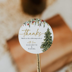 Christmas Pine Tree Lights Wedding Thank You Favou Classic Round Sticker