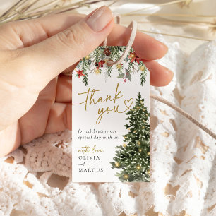 Christmas Pine Tree Lights Wedding Thank You Favou Gift Tags