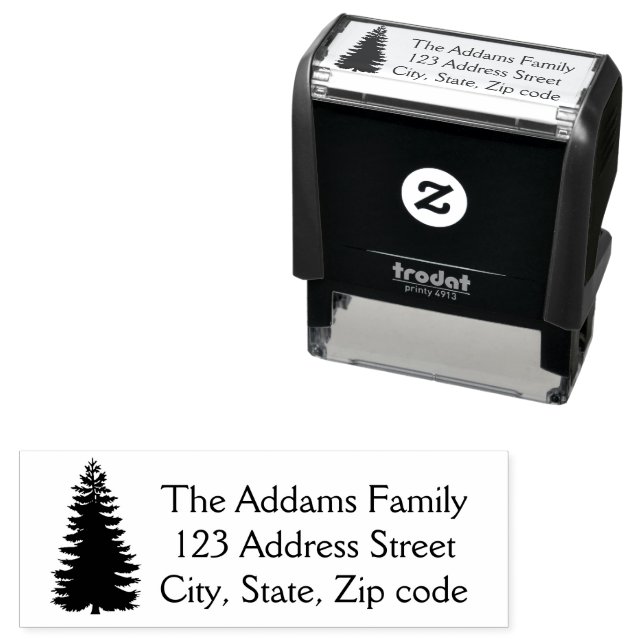 Christmas Pine Tree Mailing Address Family Name Self-inking Stamp (In Situ)