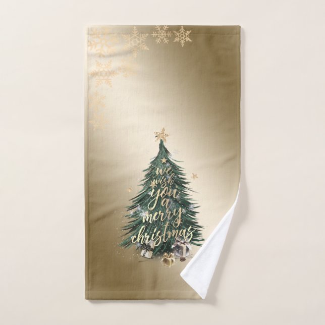 Christmas Pine Tree Presents Stars Snowflakes Bath Towel Set (Hand Towel)