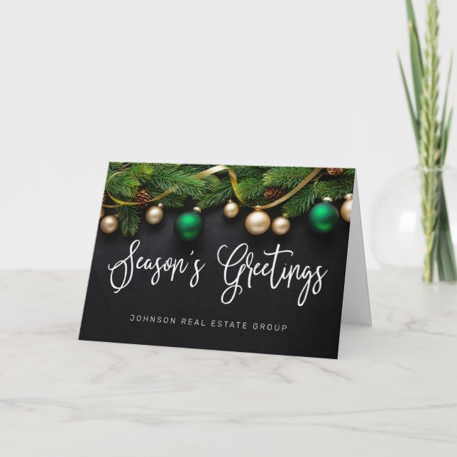 Christmas Pine Tree Season's Greetings Business Holiday Card (Front)