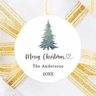 Christmas pine tree simple script classic round sticker