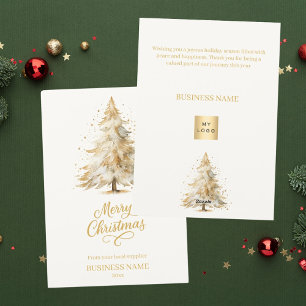 Christmas pine tree snow beige business holiday card