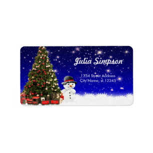Christmas Pine Tree, Snowman Label