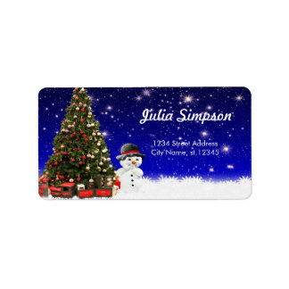 Christmas Pine Tree, Snowman Label