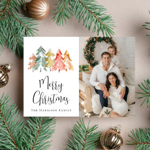 Christmas Pine Tree Watercolor Photo Holiday Card