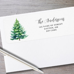 Christmas Pine Tree Watercolor Return Address