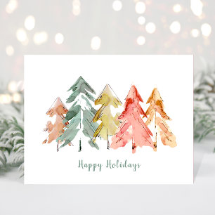 Christmas Pine Trees Abstract Soft Watercolor Postcard