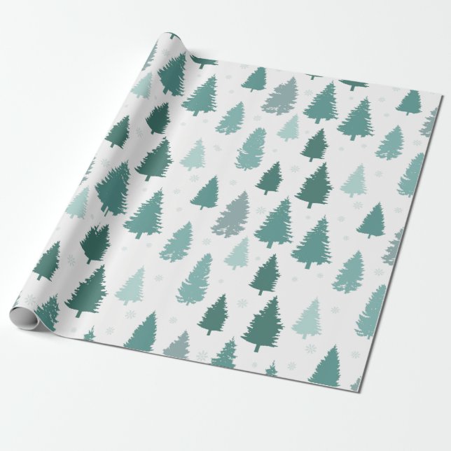 Christmas Pine Trees Illustration Pattern Wrapping Paper (Unrolled)