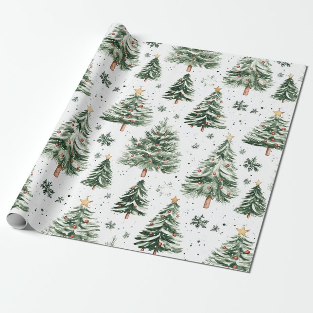 Christmas Pine Trees Whimsical Pattern Wrapping Paper (Unrolled)