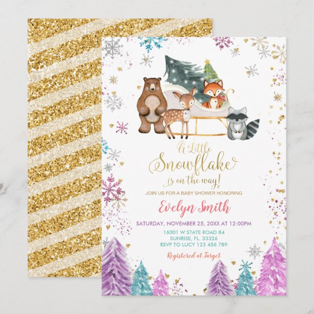 Christmas Pine Trees Winter Woodland Baby Shower  Invitation (Front/Back)