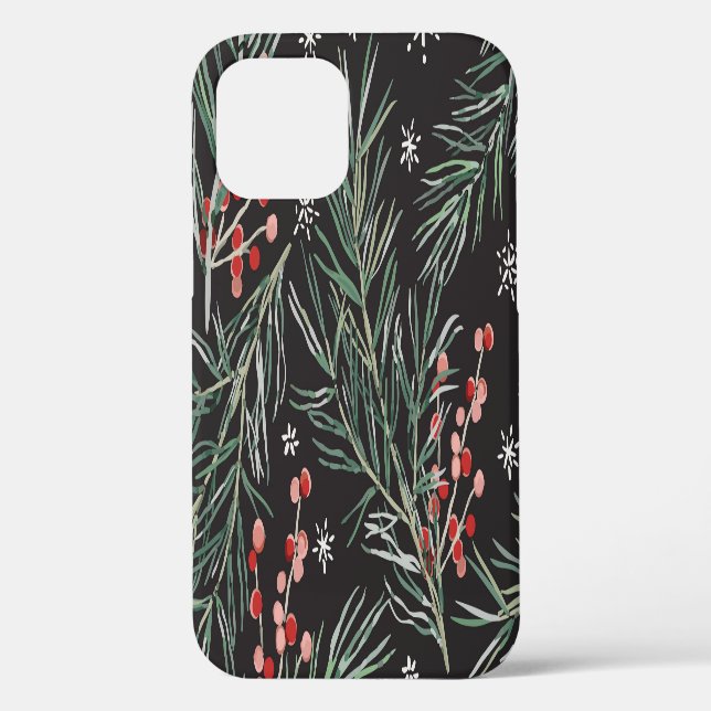 Christmas Pine Twigs Black Background Case-Mate iPhone Case (Back)